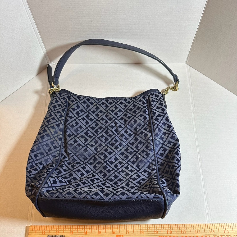 Tommy Hilfiger Hobo Bag Womens Medium Navy Silver Monogram Jacquard - Picture 4 of 5